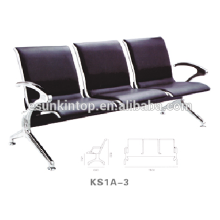 Chaise à l&#39;aéroport avec trois sièges, accoudoirs et jambes en aluminium, conception en cuir en cuir Pu (KS1A-3)